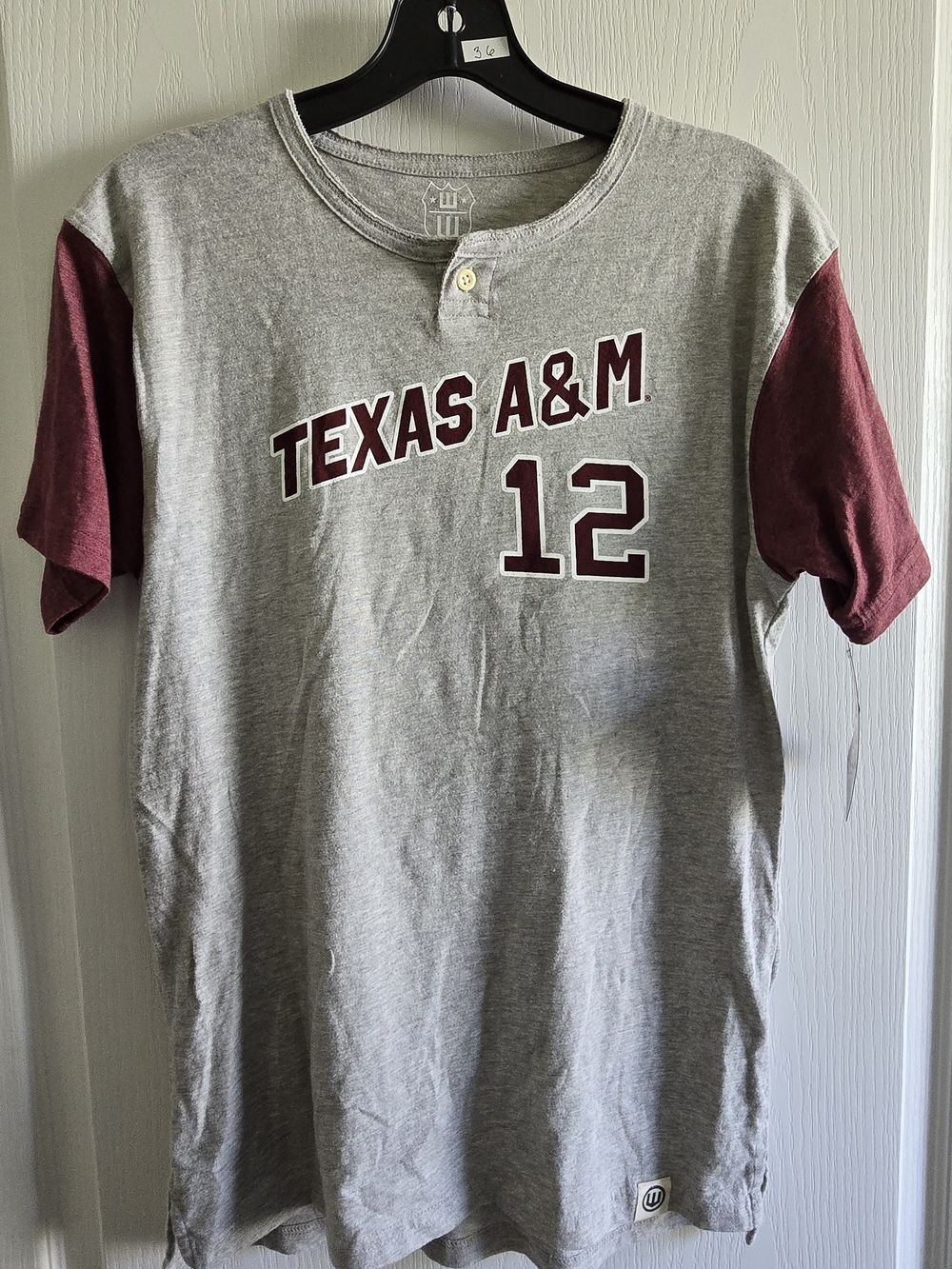 Texas A&M Short Sleeve Henley Tee in Gray and Maroon